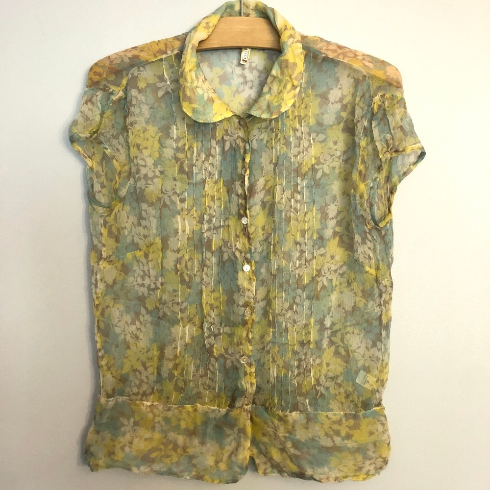 Susina Sheer Floral Buttondown Blouse